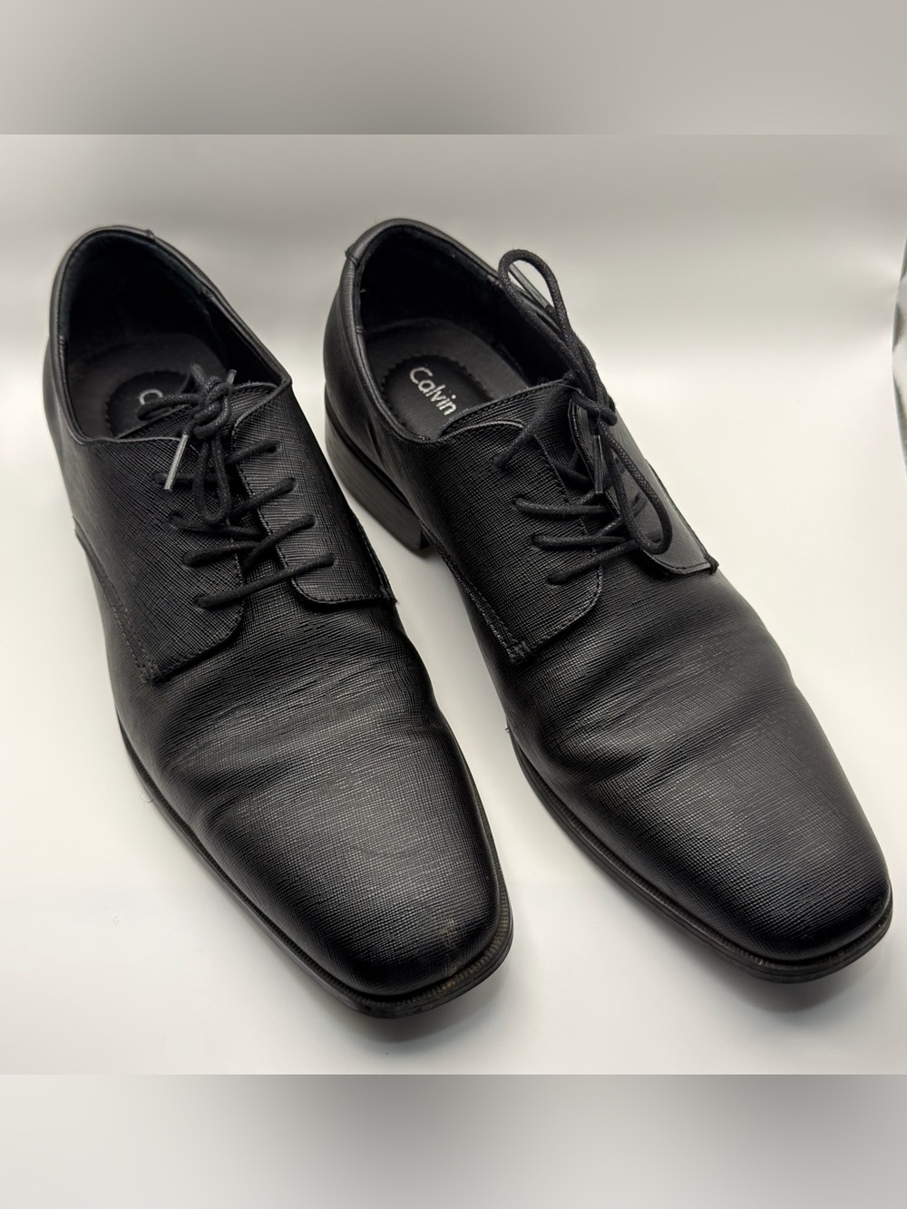 Calvin Klein Gunther Men’s 9.5D Black Leather Weave Emboss Oxford Shoes